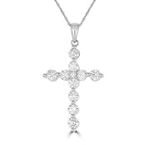 18kt White Gold Round Diamond Cross Pendant with 18 inch Chain 1.66 Cttw 11 Stones