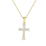 14K Yellow Gold Round Diamond Cross Pendant with 18 inch Chain 0.27 Cttw 11 Stones