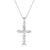 14K White Gold Round and Baguette Diamond Cross Pendant with 18 inch Chain 0.56 Cttw 16 Stones