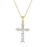 14K Yellow Gold Round and Baguette Diamond Cross Pendant with 18 inch Chain 0.56 Cttw 16 Stones