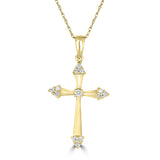 14K Yellow Gold Round Diamond Cross Pendant with 18 inch Chain 0.16 Cttw 13 Stones