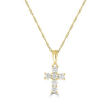 14K Yellow Gold Round Diamond Cross Pendant with 18 inch Chain 0.23 Cttw 6 Stones