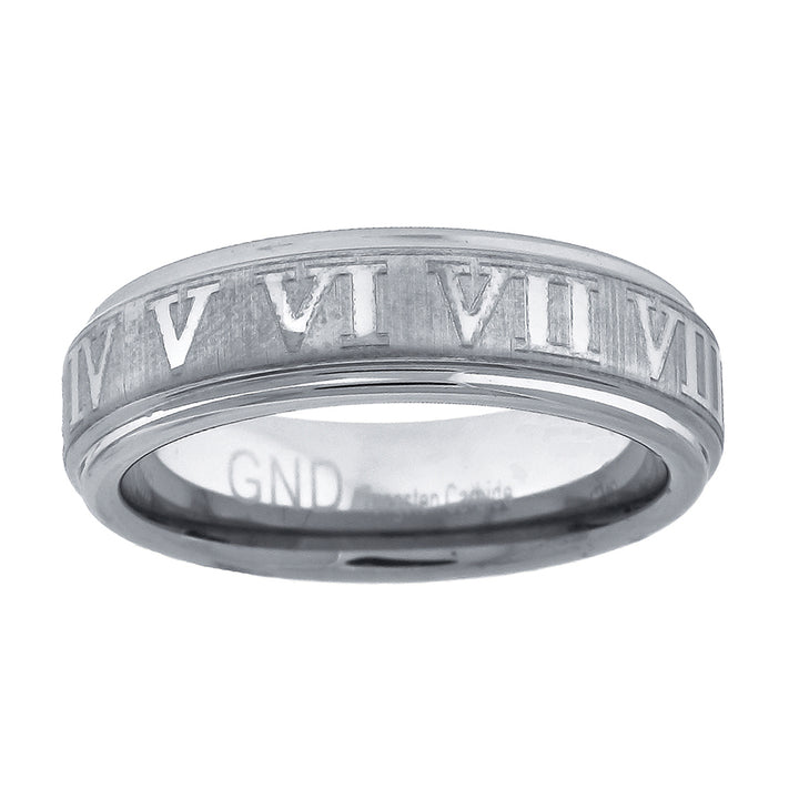 Tungsten Mens Roman Numerals Beveled Edges Comfort Fit Anniversary Band 6mm Size-11.5