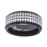 Tungsten Black Weave Pattern Laser Etched Mens Comfort-fit 8mm Size-10.5 Wedding Anniversary Band