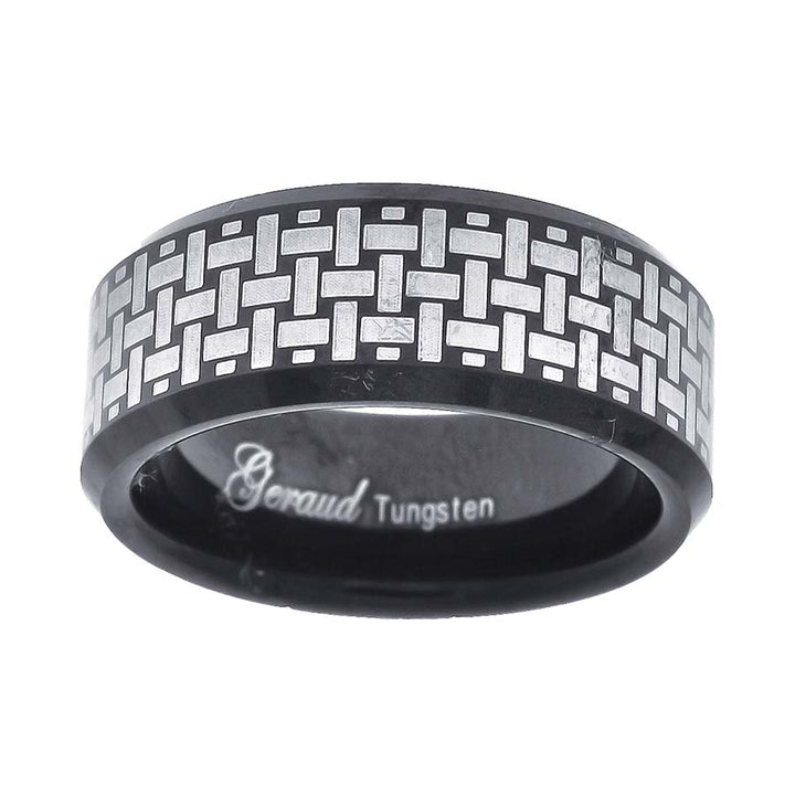 Tungsten Black Weave Pattern Laser Etched Mens Comfort-fit 8mm Size-11.5 Wedding Anniversary Band