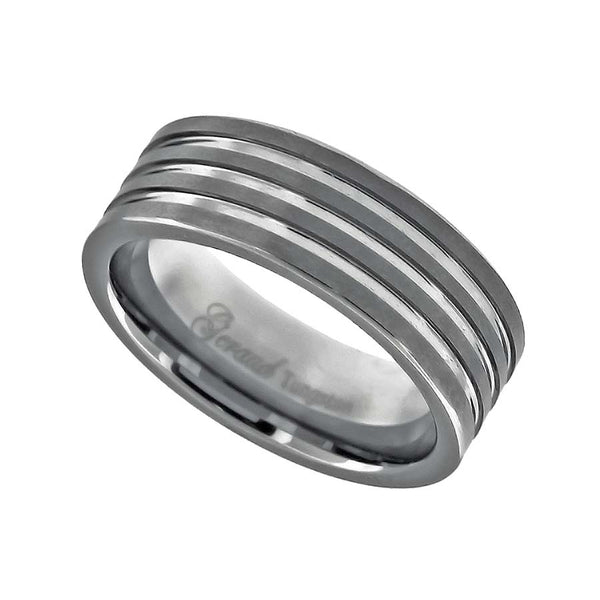 Tungsten Polished Triple Grooved Mens Comfort-fit 8mm Size 7 - 14 Wedding Anniversary Band