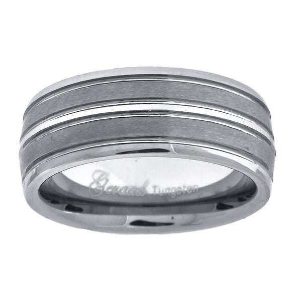 Tungsten Center Groove Brushed Dome Mens Comfort-fit 8mm Sizes 7 - 14 Wedding Anniversary Band