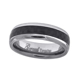 Tungsten Black Carbon Fiber Inlay Dome Mens Comfort-fit 6mm Sizes 7 - 14 Wedding Anniversary Band