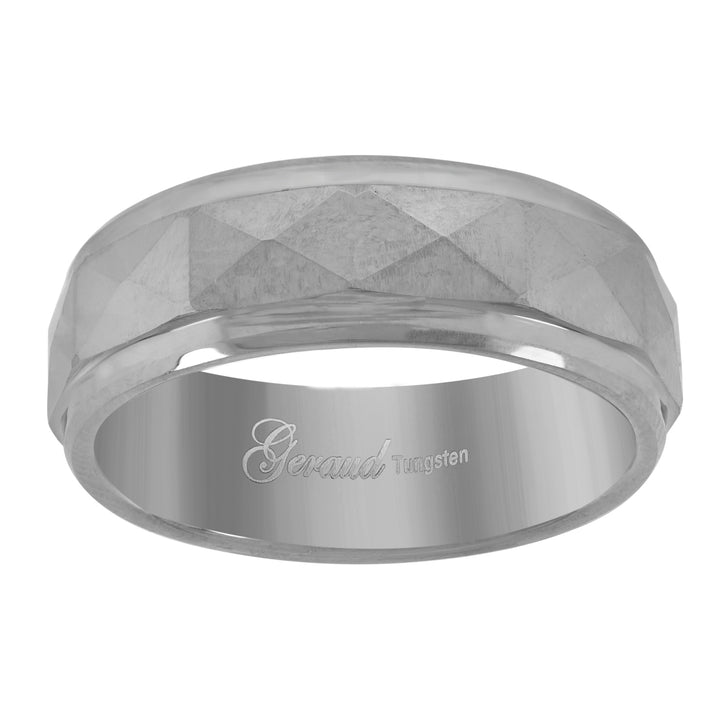 Tungsten Multi-facet Polished Step Edges Mens Comfort-fit 7mm Size-11 Wedding Anniversary Band