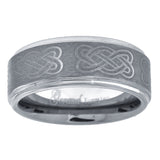 Tungsten Brushed Center Laser Engraved Celtic Knot Step Edge Mens Comfort-fit 8mm Size-8 Wedding Anniversary Band