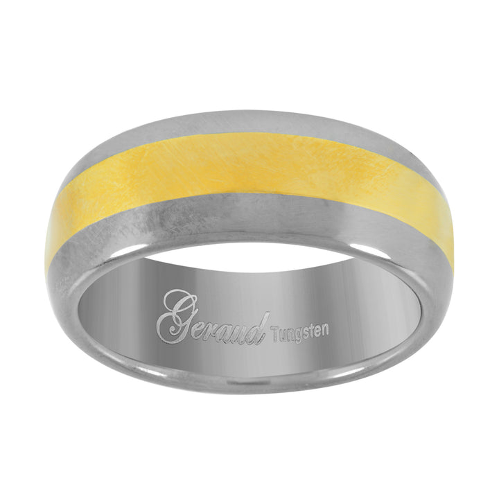 Tungsten Yellow-tone Center Polished Mens Comfort-fit 8mm Size-7 Wedding Anniversary Band