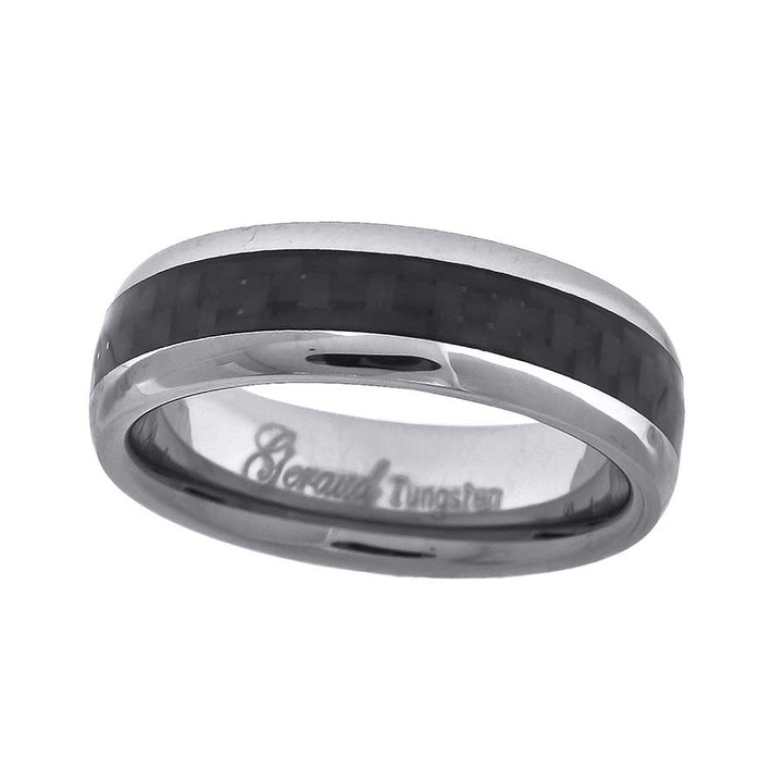 Tungsten Black Carbon Fiber Inlay Dome Mens Comfort-fit 6mm Size-9 Wedding Anniversary Band