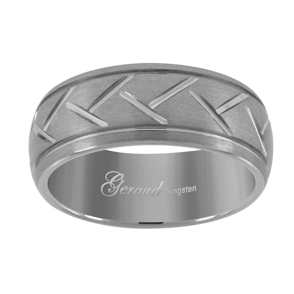 Tungsten Brushed Diamond-cut Groove Dome Mens Comfort-fit 8mm Sizes 7 - 14 Wedding Anniversary Band