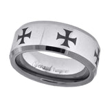 Tungsten Laser Engraved Black Knight Cross Comfort fit 8mm Size-9 Mens Wedding Band with Beveled Edges