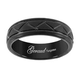 Tungsten Black Diagonal Cut Grooves Comfort-fit 6mm Size-10 Mens Wedding Band