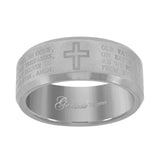 Tungsten Christian Cross with Prayer Comfort-fit 8mm Size-7 Mens Wedding Band with Beveled Edges