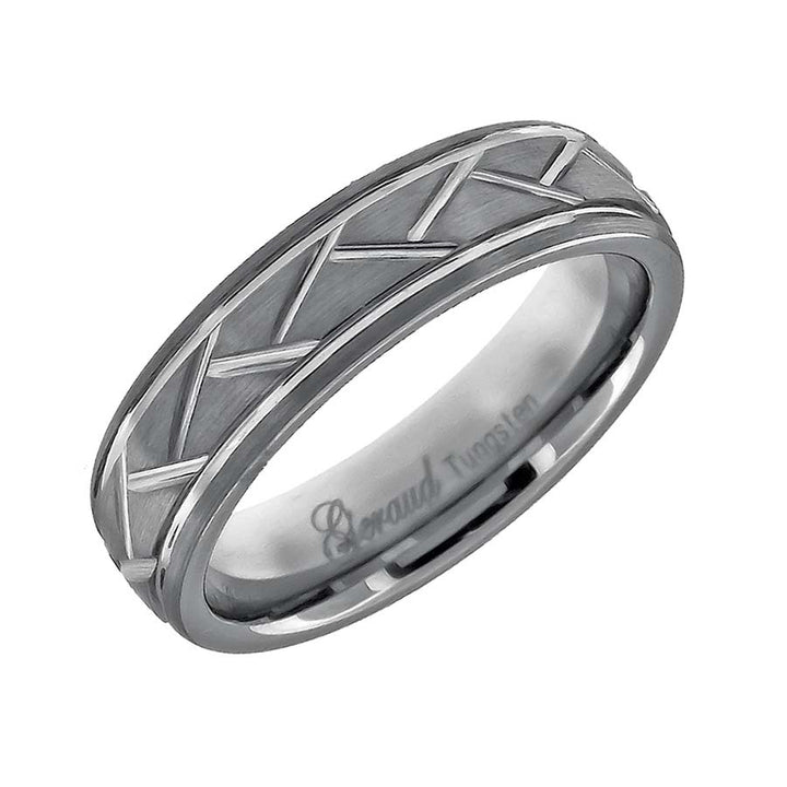Tungsten Diagonal Cut Grooved Comfort-fit 6mm Size-10.5 Mens Wedding Band