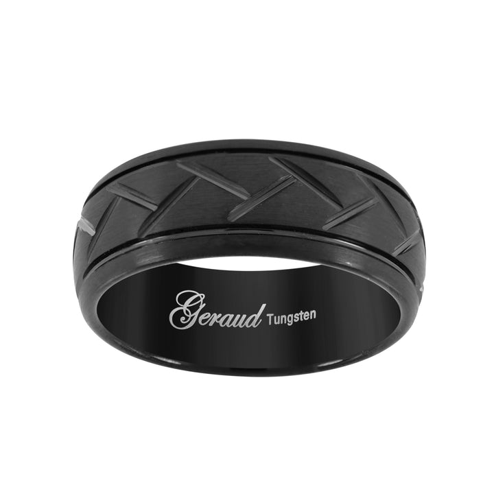 Tungsten Black Diamond-cut Groove Dome Mens Comfort-fit 8mm Size-7.5 Wedding Anniversary Band