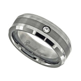 Tungsten CZ Center Brushed Sides Polished Mens Comfort-fit 8mm Sizes 7 - 14 Wedding Anniversary Band