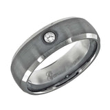 Tungsten Mens CZ Center Brushed Beveled Edges Comfort-fit 8mm Size-9 Wedding Anniversary Band