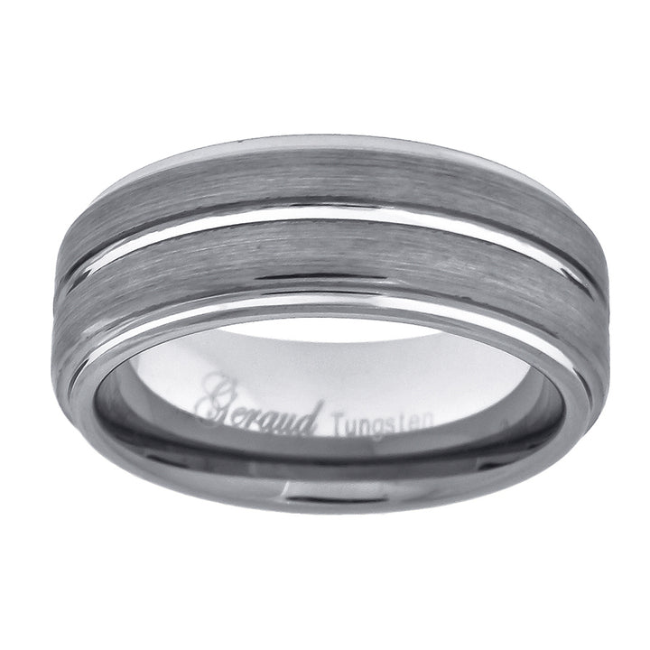 Tungsten Center Groove Brushed Step Edges Mens Comfort-fit 8mm Sizes 7 - 14 Wedding Anniversary Band