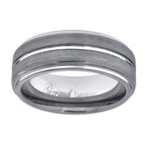 Tungsten Center Groove Brushed Step Edges Mens Comfort-fit 8mm Size-9 Wedding Anniversary Band