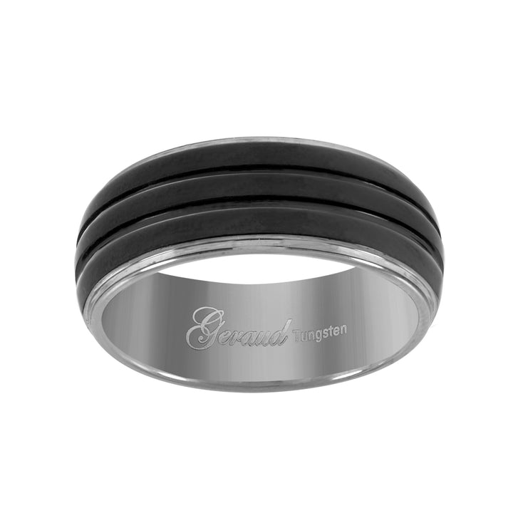 Tungsten Black Center Dual Grooved Dome Mens Comfort-fit 8mm Sizes 7 - 14 Wedding Anniversary Band