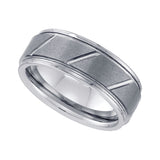 Tungsten Brushed Center Diagonal Grooves Step Edge Mens Comfort-fit 8mm Size-14 Wedding Anniversary Band