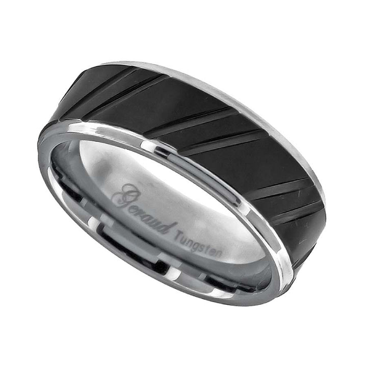 Tungsten Mens Black Center Diagonal Grooves Comfort-fit 8mm Size-7 Wedding Anniversary Band