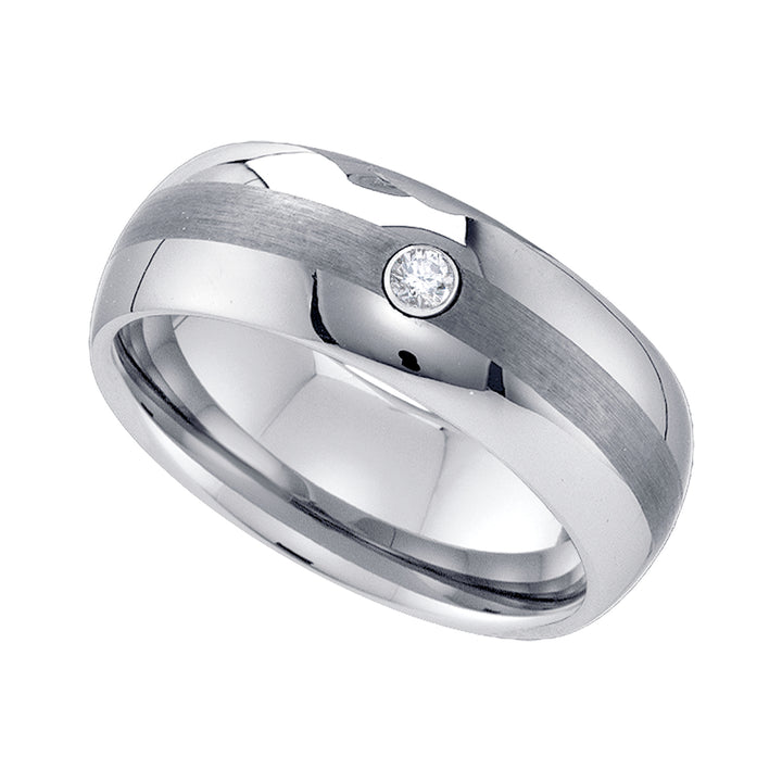 Tungsten CZ Center Brushed Dome Polished Mens Comfort-fit 8mm Sizes 7 - 14 Wedding Anniversary Band
