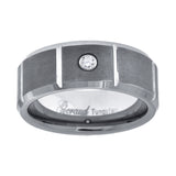 Tungsten CZ Brushed Center Multiple Grooves Beveled Edges Mens Comfort-fit 8mm Size-8.5 Wedding Anniversary Band