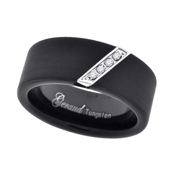 Tungsten Black Diagonal Line of CZ Brushed Flat Mens Comfort-fit 8mm Size-7.5 Wedding Anniversary Band
