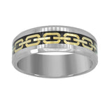 Tungsten Gold-toned Chain Link Inlay Beveled Edges Comfort-fit 8mm Size-12 Mens Wedding Band