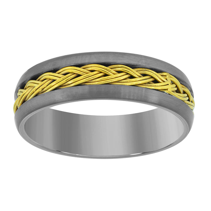 Tungsten Gold-Toned Rope Inlay Comfort-fit 8mm Sizes 7 - 14 Mens Wedding Band