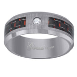 Tungsten CZ Red Carbon Fiber Inlay Mens Comfort-fit 8mm Sizes 7 - 14 Wedding Anniversary Band