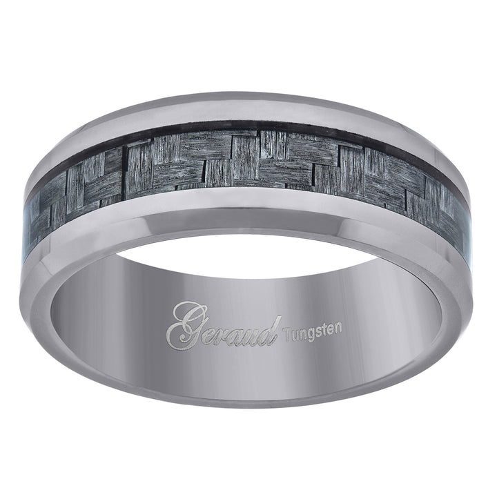 Tungsten Gray Carbon Fiber Inlay Mens Comfort-fit 8mm Size-11 Wedding Anniversary Band