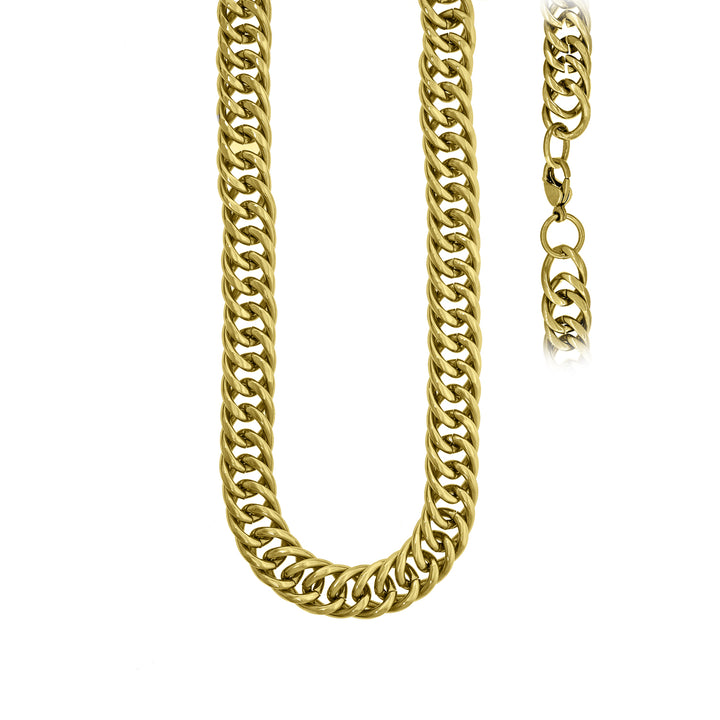 Yellow Stainless Steel Mens Womens Unisex 11mm 24 Inches Double Cuban Fashion Link Chain Necklace