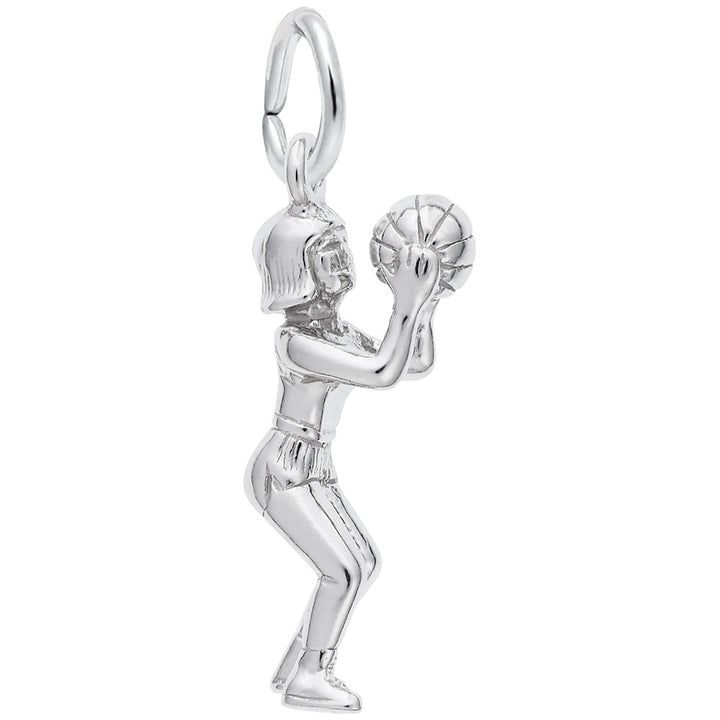 Rembrandt Charms Female Basketball Player Charm Pendant Available in Gold or Sterling Silver
