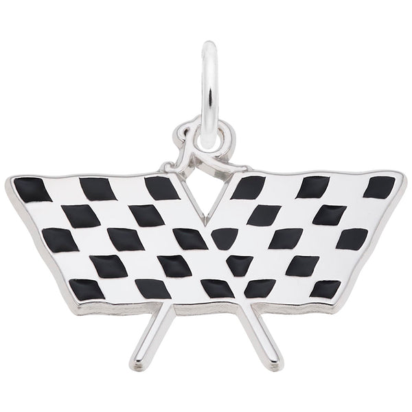 Rembrandt Charms Racing Flag Charm Pendant Available in Gold or Sterling Silver