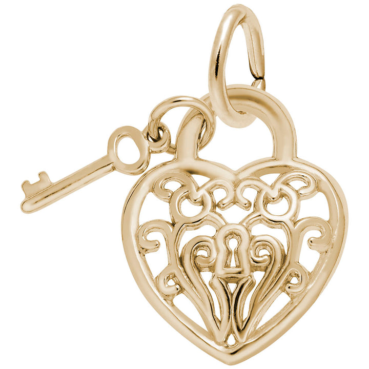 Rembrandt Charms Gold Plated Sterling Silver Heart W/ Key 2D Charm Pendant