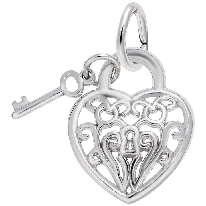 Rembrandt Charms 925 Sterling Silver Heart W/ Key 2D Charm Pendant
