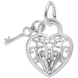 Rembrandt Charms Heart W/ Key 2D Charm Pendant Available in Gold or Sterling Silver