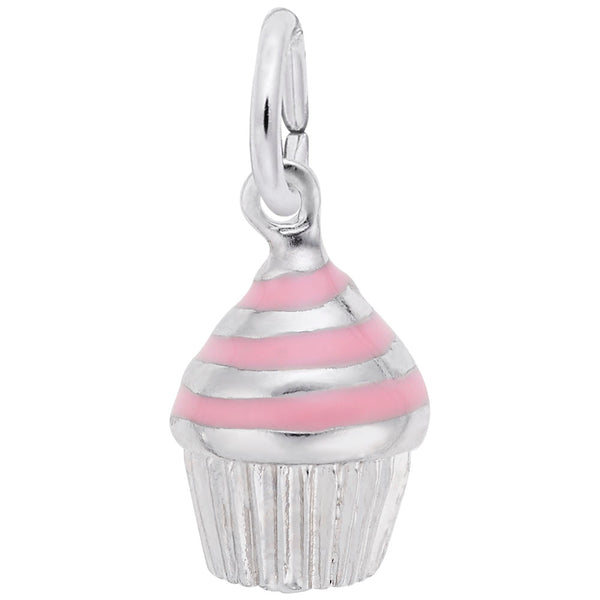 Rembrandt Charms Cupcake - Pink Icing Charm Pendant Available in Gold or Sterling Silver