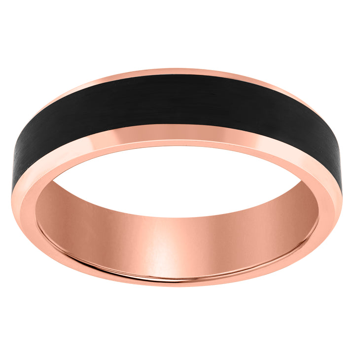 Tungsten Black Rose Tone Mens Beveled Edges Comfort Fit Anniversary Band 6mm Sizes 7 To 14