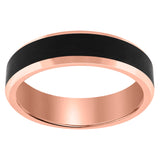 Tungsten Black Rose Tone Mens Beveled Edges Comfort Fit Anniversary Band 6mm Size-10.5