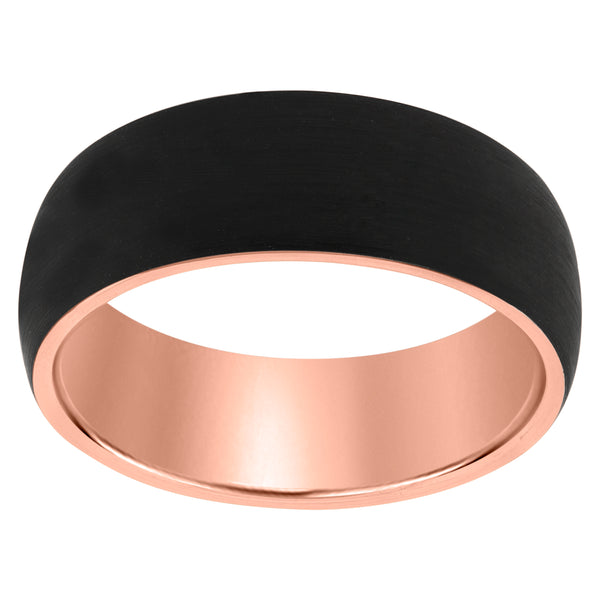 Tungsten Black Rose Tone Mens Beveled Edges Comfort Fit Mens Wedding Band 8mm Sizes 7 To 14