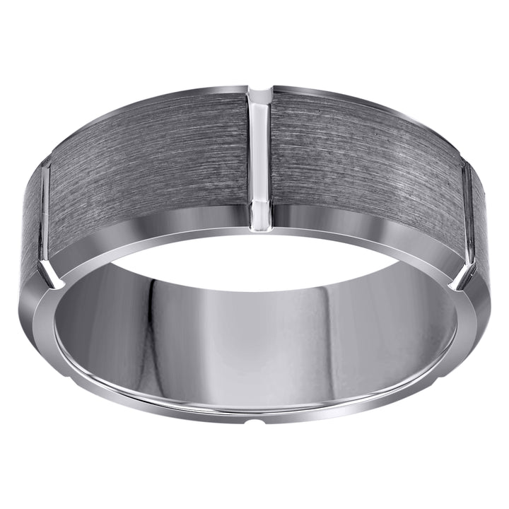 Tungsten Mens Notched Satin Brushed Comfort Fit Anniversary Band 8mm Sizes 7 To 13.5