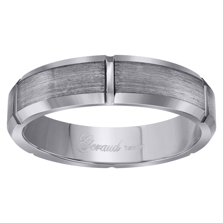 Tungsten Mens Notched Satin Brushed Comfort Fit Anniversary Band 6mm Size-8.5