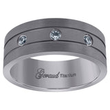 Titanium Mens Cubic Zirconia CZ Brushed Grooved Comfort Fit Wedding Band 8mm Sizes 8 - 13