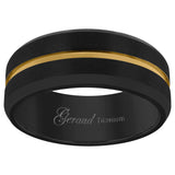 Titanium Black Yellow Tone Mens Grooved Center Beveled Edge Comfort Fit Wedding Band 8mm Size 8.5
